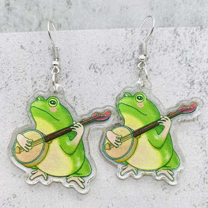 1 Pair Commute Frog Printing Arylic Drop Earrings