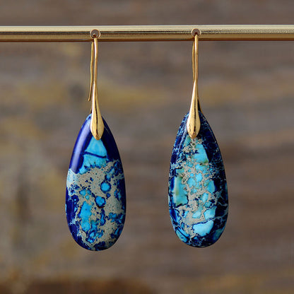 1 Pair Classic Style Water Droplets Patchwork Agate Drop Earrings