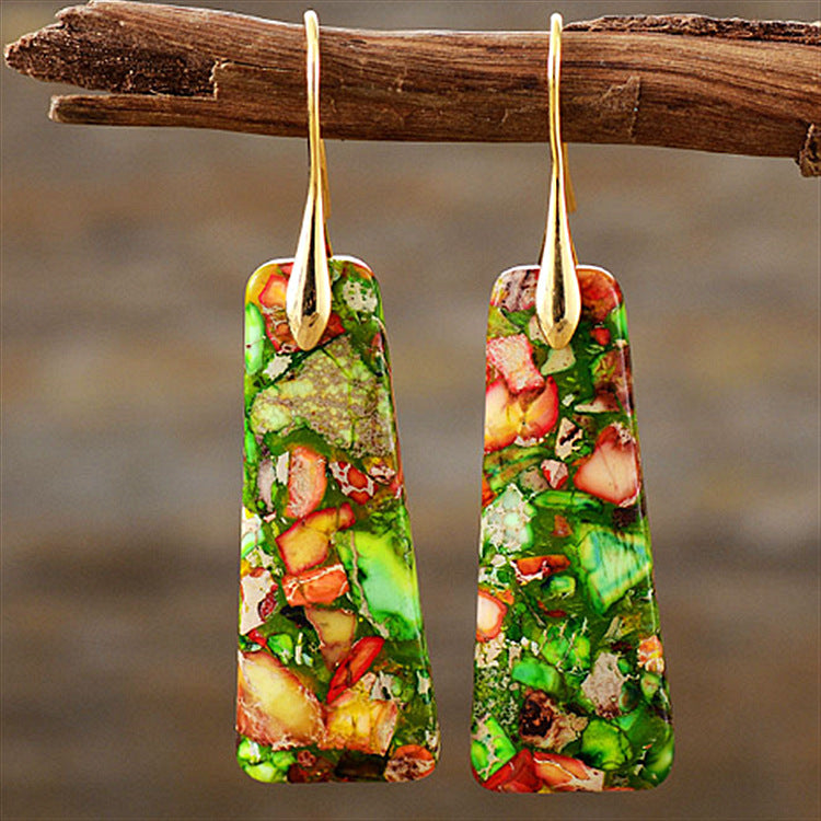 1 Pair Classic Style Water Droplets Patchwork Agate Drop Earrings