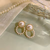 1 Pair Simple Style Round Inlay Alloy Pearl Zircon Ear Studs