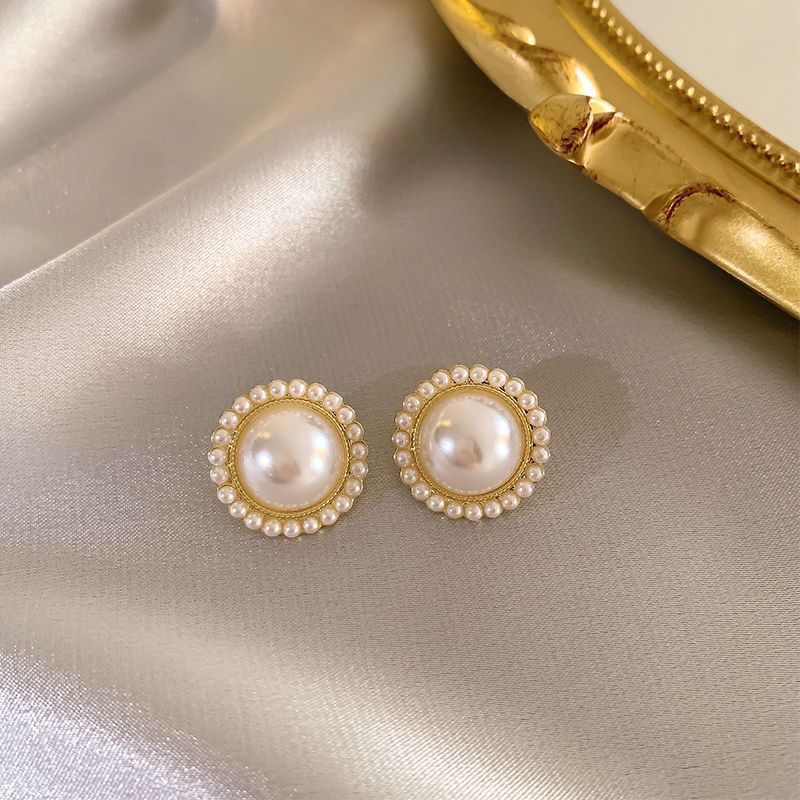 1 Pair Simple Style Heart Shape Inlay Alloy Pearl Drop Earrings