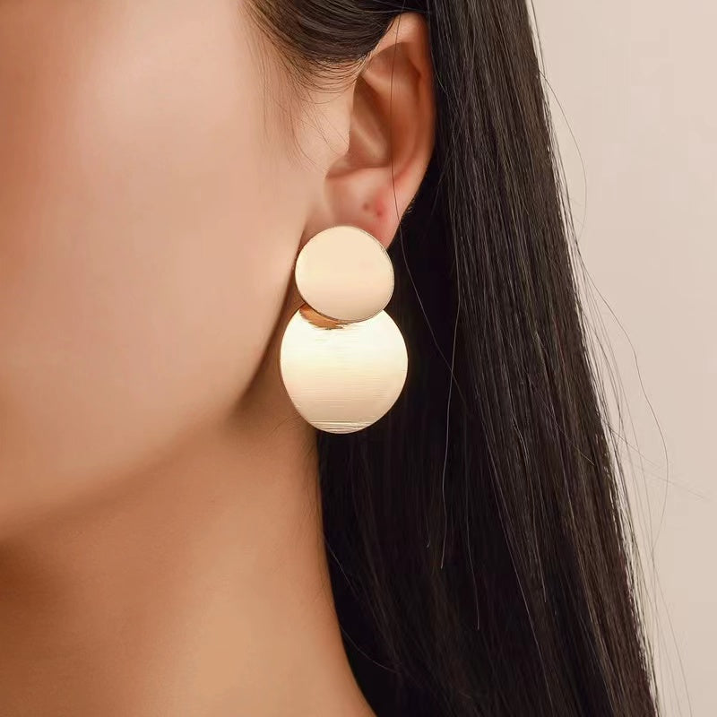 1 Pair Retro Solid Color Polishing Plating Stainless Steel Alloy Metal Gold Plated Drop Earrings