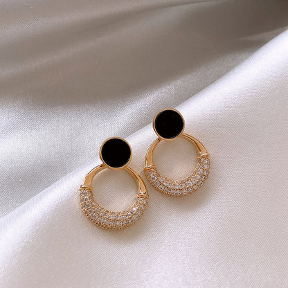 1 Pair Simple Style Circle Inlay Alloy Zircon Drop Earrings