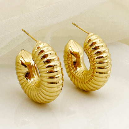 1 Pair Nordic Style Commute Spiral Stripe Enamel Plating Stainless Steel Gold Plated Ear Studs