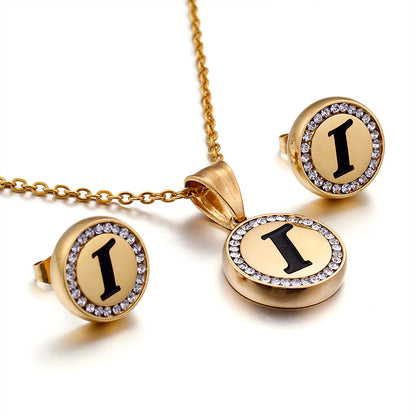 Wholesale Sweet Letter Stainless Steel Plating 18k Gold Plated Earrings Necklace