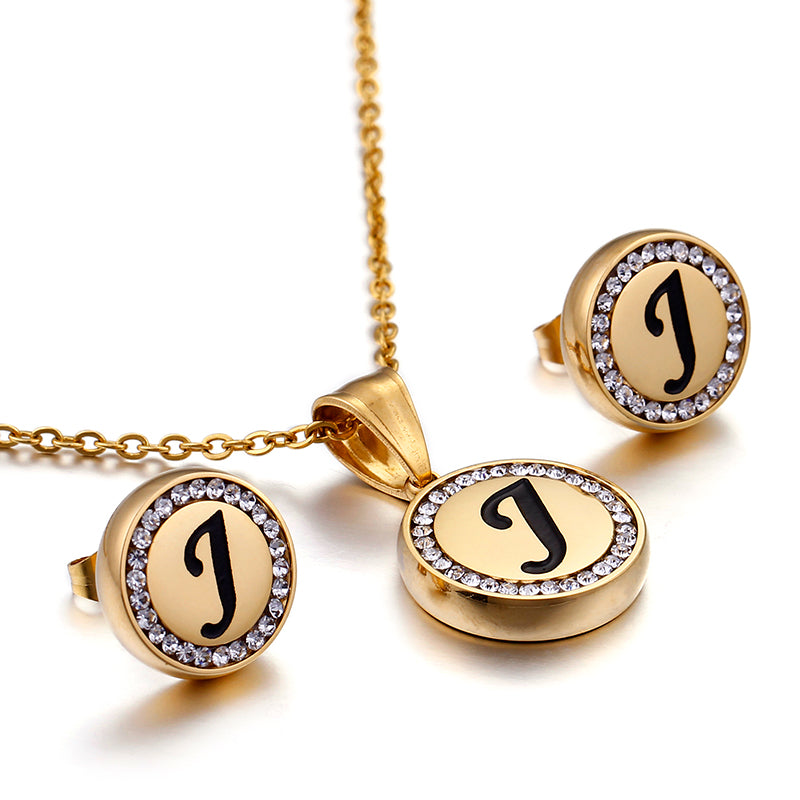 Wholesale Sweet Letter Stainless Steel Plating 18k Gold Plated Earrings Necklace