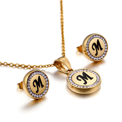 Wholesale Sweet Letter Stainless Steel Plating 18k Gold Plated Earrings Necklace