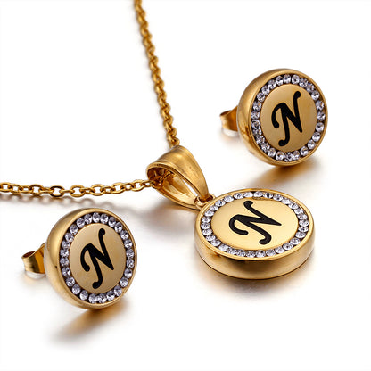 Wholesale Sweet Letter Stainless Steel Plating 18k Gold Plated Earrings Necklace