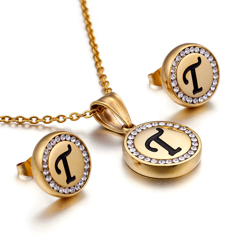 Wholesale Sweet Letter Stainless Steel Plating 18k Gold Plated Earrings Necklace