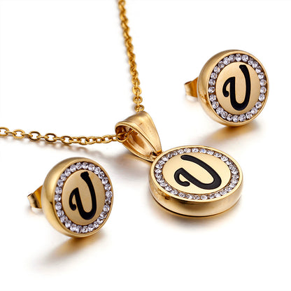 Wholesale Sweet Letter Stainless Steel Plating 18k Gold Plated Earrings Necklace