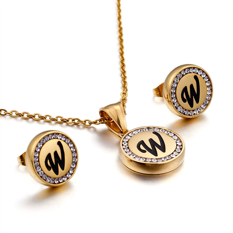 Wholesale Sweet Letter Stainless Steel Plating 18k Gold Plated Earrings Necklace