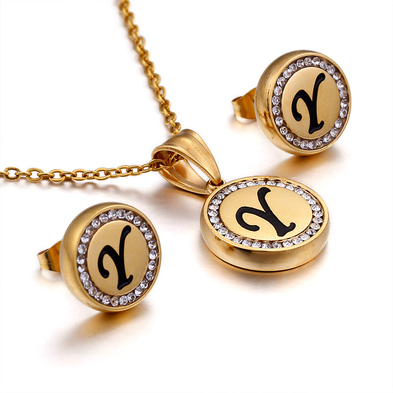 Wholesale Sweet Letter Stainless Steel Plating 18k Gold Plated Earrings Necklace