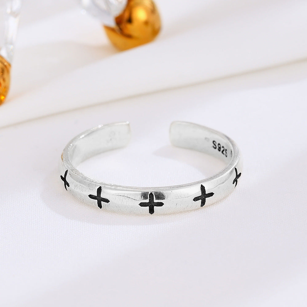 Retro Cross Sterling Silver Open Rings