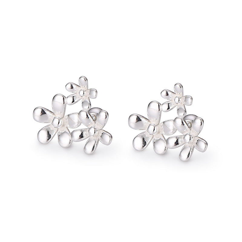 1 Pair Retro Flower Plating Sterling Silver Ear Studs