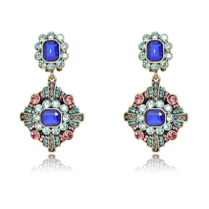 1 Pair Retro Square Inlay Alloy Crystal Drop Earrings