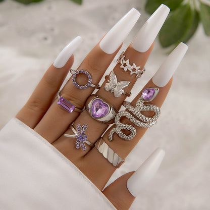 1 Set Fashion Snake Dragonfly Butterfly Alloy Plating Inlay Rhinestones Women's Unisex Rings