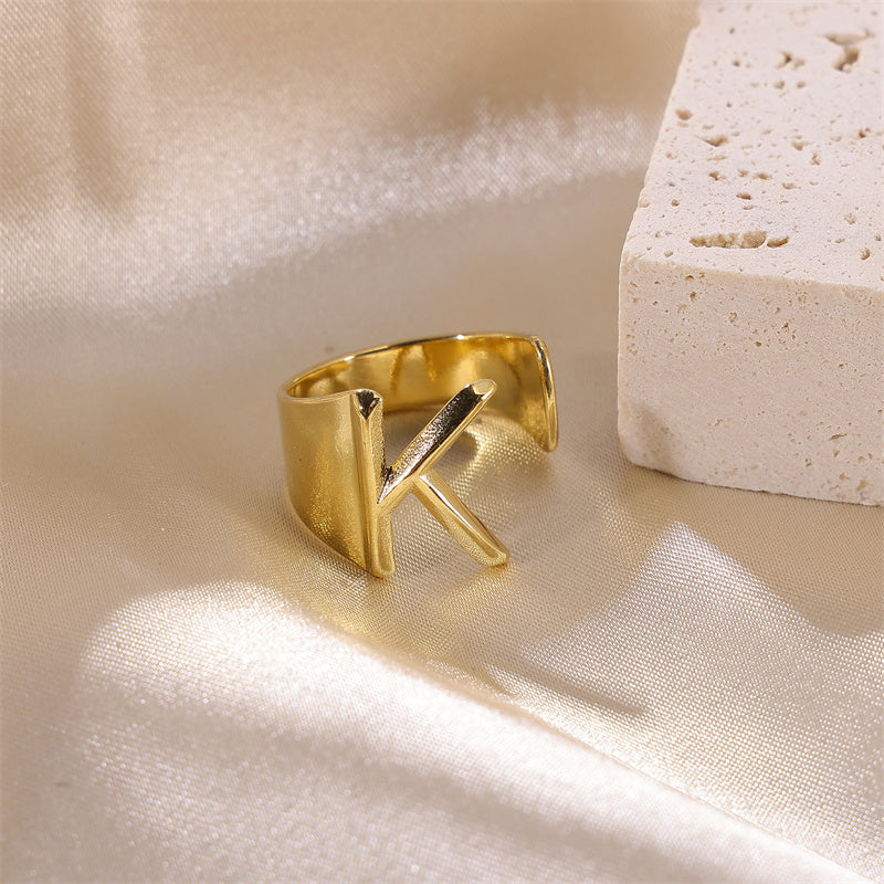 Hip-hop Punk Cool Style Letter Stainless Steel Plating 18k Gold Plated Wide Band Rings