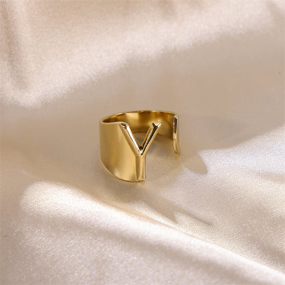 Hip-hop Punk Cool Style Letter Stainless Steel Plating 18k Gold Plated Wide Band Rings