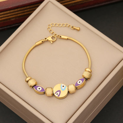 Retro Commute Devil's Eye Heart Shape Stainless Steel Plating Bracelets