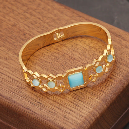 Basic Retro Modern Style Geometric Stainless Steel Plating Inlay Opal Bangle