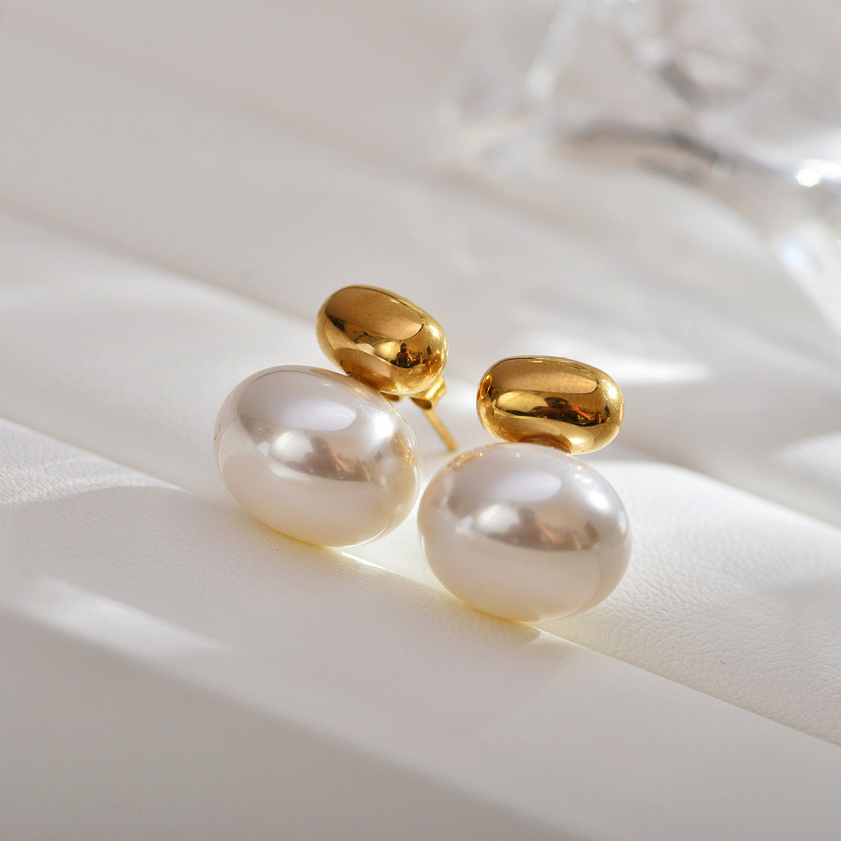 1 Pair Lady Geometric Inlay Stainless Steel Pearl Zircon Gold Plated Ear Studs