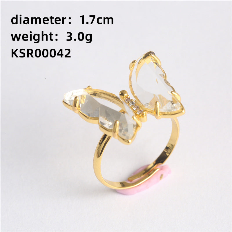 Casual Vintage Style Butterfly Copper Butterfly Inlay Glass Open Rings