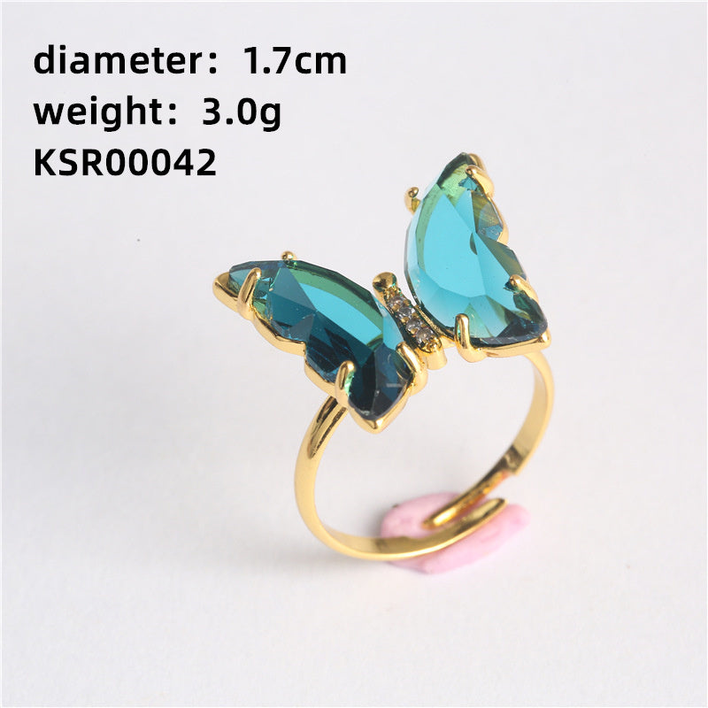 Casual Vintage Style Butterfly Copper Butterfly Inlay Glass Open Rings