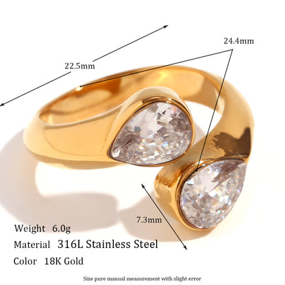 Basic Simple Style Classic Style Geometric Stainless Steel Plating Inlay Zircon 18k Gold Plated Open Rings