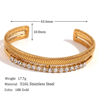 Basic Simple Style Classic Style Solid Color Stainless Steel 18k Gold Plated Rhinestones Cuff Bracelets In Bulk