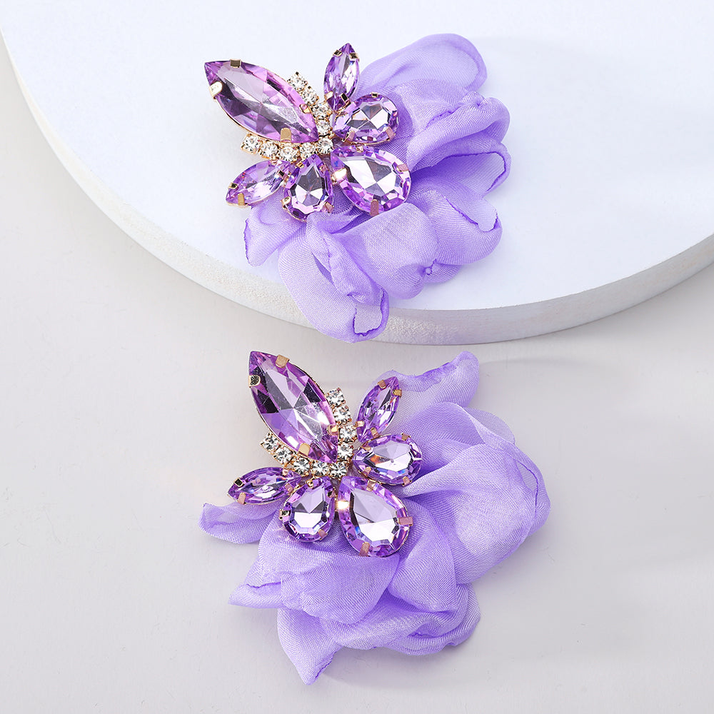 1 Pair Exaggerated Luxurious Sweet Petal Inlay Zinc Alloy Rhinestones Drop Earrings