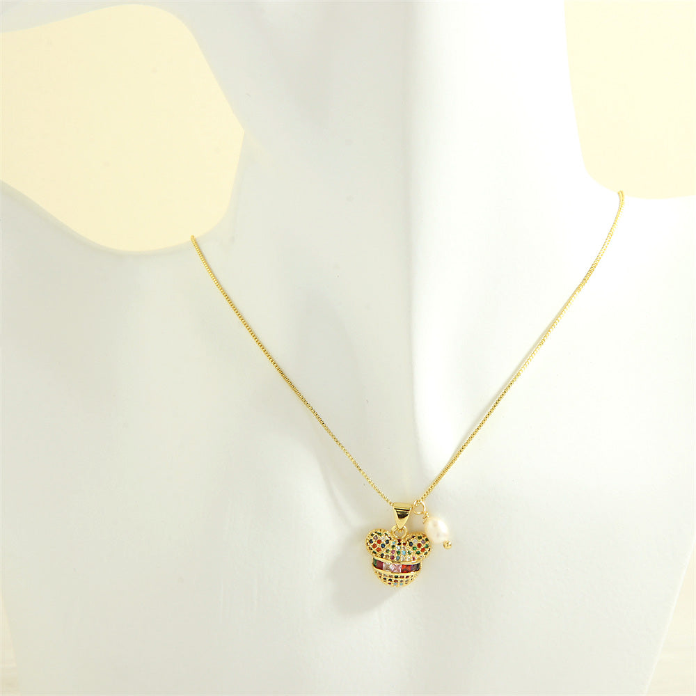 Cute Simple Style Little Bear Copper 18k Gold Plated Zircon Pendant Necklace In Bulk