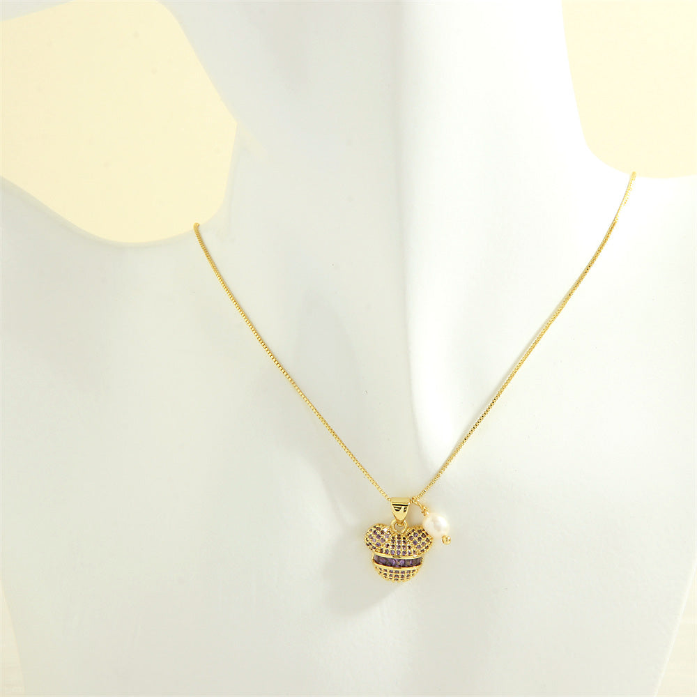 Cute Simple Style Little Bear Copper 18k Gold Plated Zircon Pendant Necklace In Bulk