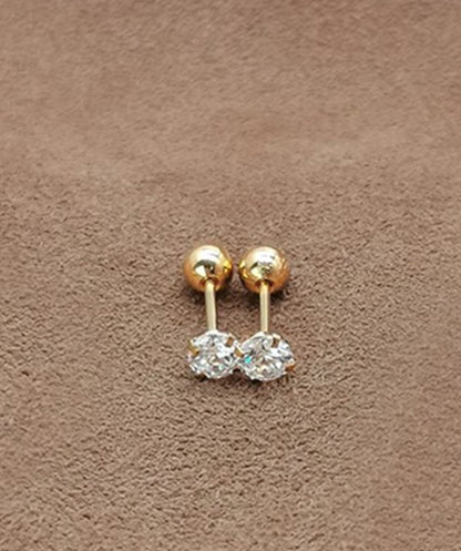 1 Pair Retro Round Inlay Stainless Steel Zircon Ear Studs