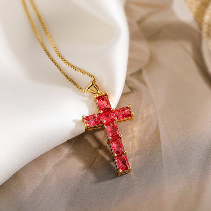 Simple Style Cross Copper 18k Gold Plated Zircon Pendant Necklace In Bulk