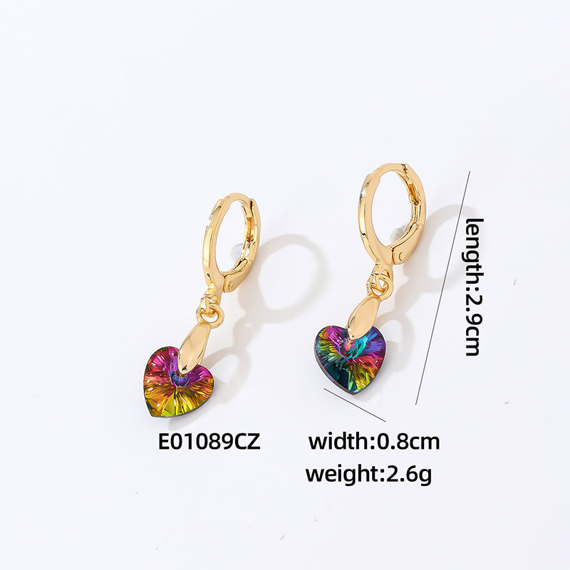 1 Pair Casual Heart Shape Flower Plating Inlay Copper Zircon Drop Earrings