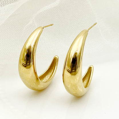 1 Pair Simple Style Streetwear C Shape Plating Stainless Steel Gold Plated Ear Studs