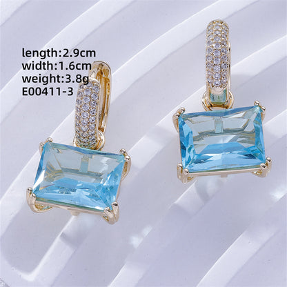 1 Pair Casual Sweet Korean Style Geometric Inlay Copper Zircon Drop Earrings