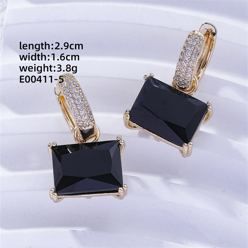 1 Pair Casual Sweet Korean Style Geometric Inlay Copper Zircon Drop Earrings