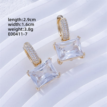 1 Pair Casual Sweet Korean Style Geometric Inlay Copper Zircon Drop Earrings