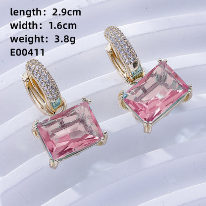 1 Pair Casual Sweet Korean Style Geometric Inlay Copper Zircon Drop Earrings