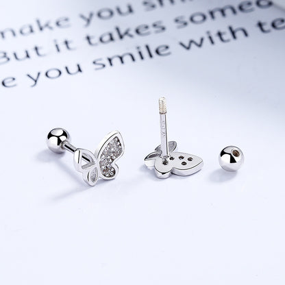 1 Pair Simple Style Butterfly Plating Inlay Sterling Silver Artificial Gemstones Ear Studs