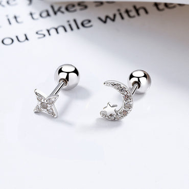 1 Pair Simple Style Star Moon Plating Inlay Sterling Silver Artificial Gemstones Ear Studs