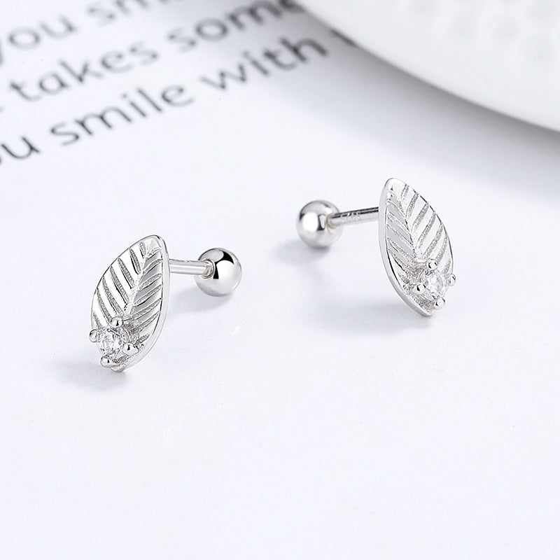 1 Pair Simple Style Leaf Plating Inlay Sterling Silver Artificial Gemstones Ear Studs