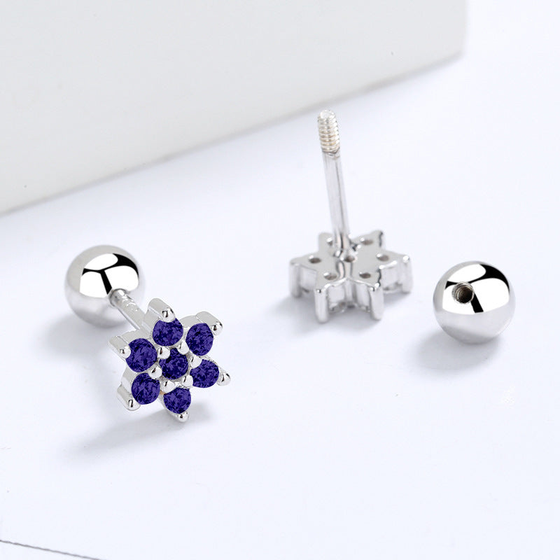 1 Pair Simple Style Snowflake Plating Inlay Sterling Silver Zircon Ear Studs