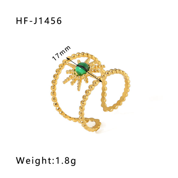 Streetwear Round Oval Stainless Steel Inlay Natural Stone Open Rings