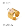 Streetwear Round Oval Stainless Steel Inlay Natural Stone Open Rings