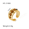 Streetwear Round Oval Stainless Steel Inlay Natural Stone Open Rings