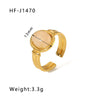 Streetwear Round Oval Stainless Steel Inlay Natural Stone Open Rings