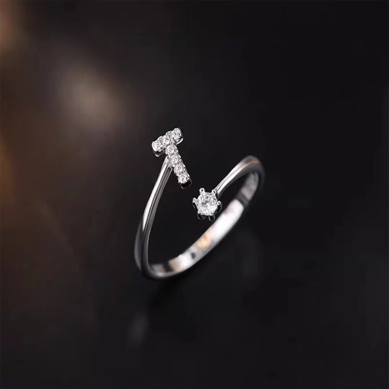 Lady Letter Sterling Silver Plating Inlay Zircon Open Rings