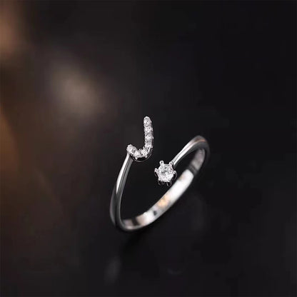 Lady Letter Sterling Silver Plating Inlay Zircon Open Rings